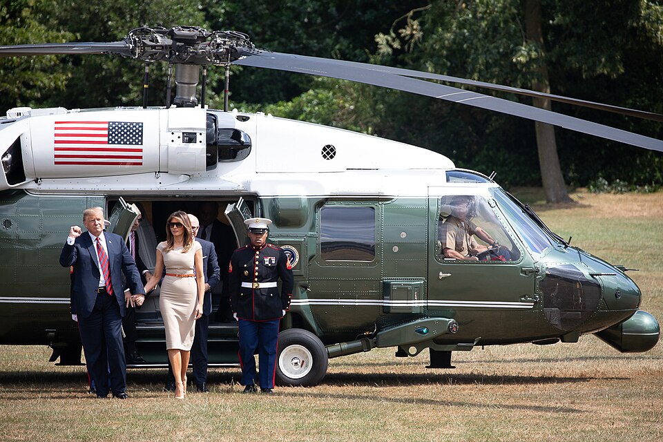 President Donald Trump and First Lady Melania Trump arriving on Marine One in 2018